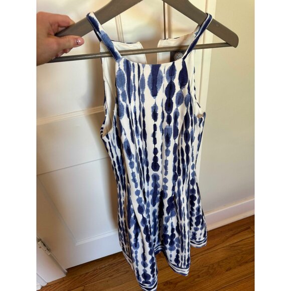 VINCE CAMUTO Blue & White Flared Bottom Halter Neck Dress Size 2 - Picture 1 of 5
